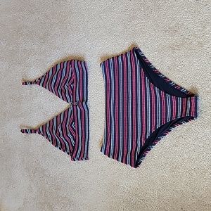 Aerie Striped Bikini Set - Pink, Blue, Black